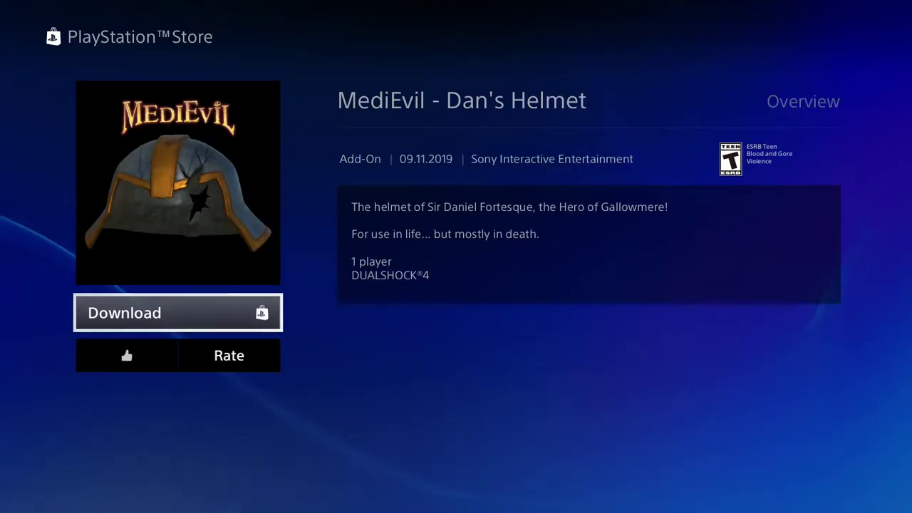 Dan's Helmet PS Store page.